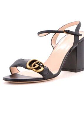 Gucci GG Marmont Black Leather Block Heel Sandals — Size 7